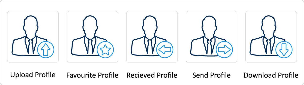 A set of 5 Extra icons as upload profile, favorite profile, received profile vector