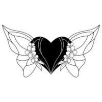 monochrome floral butterfly heart logo design vector