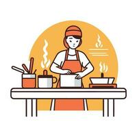 chef cooking in the kitchen, flat art design vector