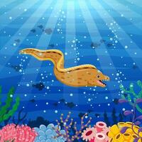 dibujos animados moray Anguila con hermosa submarino mundo. vector ilustración