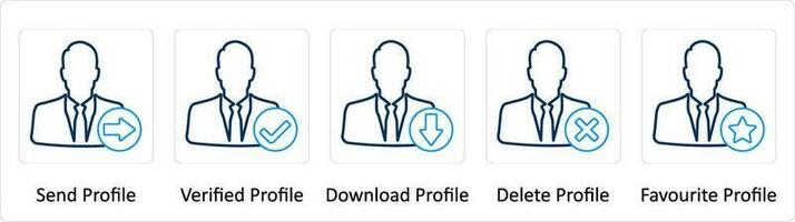 A set of 5 Extra icons as send profile, verified profile, download profile vector