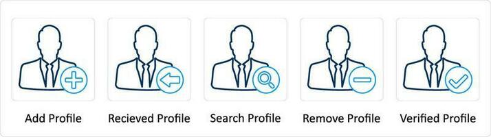 A set of 5 Extra icons as add profile, received profile, search profile vector