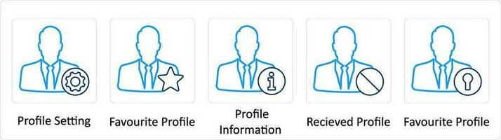 A set of 5 Extra icons as profile setting, favorite profile, profile information vector