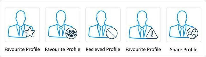 A set of 5 Extra icons as favorite profile, received profile, share profile vector