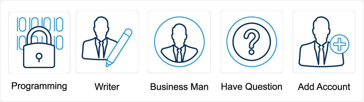 A set of 5 mix icons as programming, writer, businessman vector