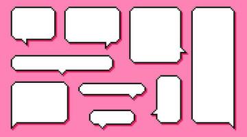 Collection different pixel texting dialogue boxes or speech bubble isolated on pink background. vector