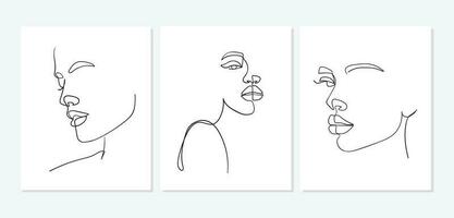 Set of portraits. Simple, minimalist vector illustration of beautiful woman face. Line drawing.