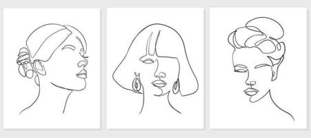 Set of woman portrait. Simple, minimalist vector illustration of beautiful woman. Line drawing