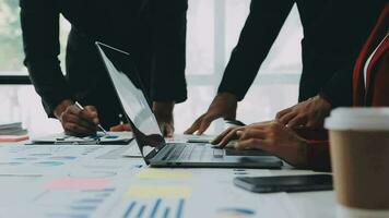Team of business people working together in the meeting room office, teamwork background charts and graphs banner, double exposure successful teamwork,business planning concept. video