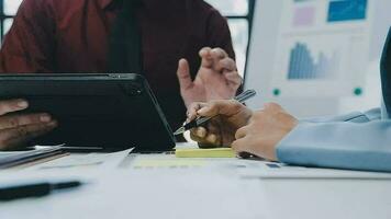 Team of business people working together in the meeting room office, teamwork background charts and graphs banner, double exposure successful teamwork,business planning concept. video