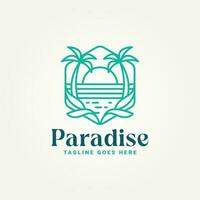 minimalist paradise beach line art badge icon logo template vector illustration design. simple modern villa resort, hotel, vacation emblem logo concept