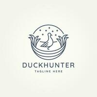 minimalist duck hunting line art icon logo template vector illustration design. simple modern duck on the creeks and cattails emblem logo concept