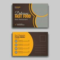 Awesome Restaurant Fast Food Service Postcard Design Template vector