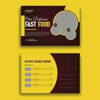 Awesome Restaurant Fast Food Service Postcard Design Template vector