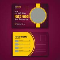 Awesome Restaurant Fast Food Service Postcard Design Template vector