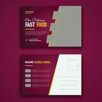Awesome Restaurant Fast Food Service Postcard Design Template vector