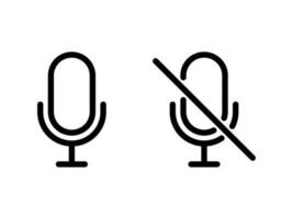 Mic on, unmute, enable microphone and mic off, mute, disable microphone icons in line style design isolated on white background. Editable stroke. vector