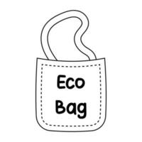 Eco bag in doodle style. Line hand drawn icon. Zero waste, ecology, no plastic concept. vector