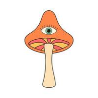 Hippie groovy mushroom with magic eye. Retro psychedelic cartoon element. Vector illustration isolated on white background.