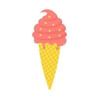 Melting ice cream in a waffle cone. Cartoon flat illustration isolated on white background. vector