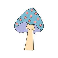 Hippie groovy mushroom. Retro psychedelic cartoon element. Vector illustration isolated on white background.
