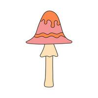 Hippie groovy mushroom. Retro psychedelic cartoon element. Vector illustration isolated on white background.