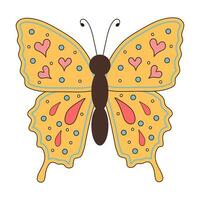 Groovy butterfly. Boho Summer retro colours butterfly icon. Hippie psychedelic element. vector