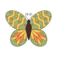 Groovy butterfly. Boho Summer retro colours butterfly icon. Hippie psychedelic element. vector