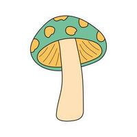 Hippie groovy mushroom. Retro psychedelic cartoon element. Vector illustration isolated on white background.