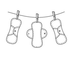 reutilizable paño menstrual eco almohadillas en un cuerda. garabatear mano dibujado vector ilustración. cero desperdiciar. hembra higiene productos
