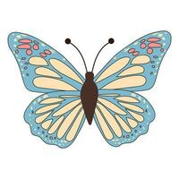 Groovy butterfly. Boho Summer retro colours butterfly icon. Hippie psychedelic element. vector