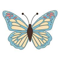 Groovy butterfly. Boho Summer retro colours butterfly icon. Hippie psychedelic element. vector