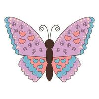 Groovy butterfly. Boho Summer retro colours butterfly icon. Hippie psychedelic element. vector
