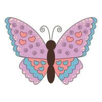 Groovy butterfly. Boho Summer retro colours butterfly icon. Hippie psychedelic element. vector