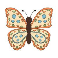 Groovy butterfly. Boho Summer retro colours butterfly icon. Hippie psychedelic element. vector