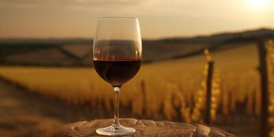 . . Glass of wine before field vineyard. Alcohol beverage vibe. Graphic Art photo
