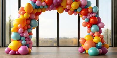 . . Balloon garland arc decoration. Wedding ceremony fashoin street architecture desogn. Graphic Art photo
