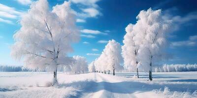 AI Generated. AI Generative. Winter forest tree winter snow garden park landscape. Graphic Art photo