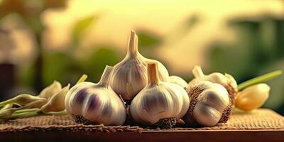 AI Generated. AI Generative. Fresh dry eco organic vegetable garlic. Healthy farm harvest Graphic Art photo