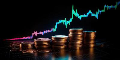 . . Finance investment data stock graph price grow business with coins jar near. Graphic Art photo