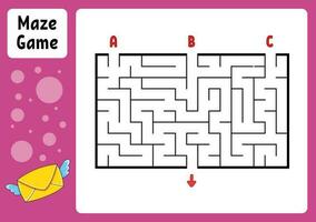 Rectangle maze. Game for kids. Three entrances, one exit. Education worksheet. Puzzle for children. Labyrinth conundrum. Find the right path. cartoon character. Vector illustration.