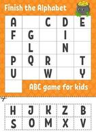 Finish the alphabet. ABC game for kids. Cut and glue. Education developing worksheet. Learning game for kids. Color activity page. St. Patrick's day. vector
