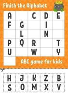 Finish the alphabet. ABC game for kids. Cut and glue. Education developing worksheet. Learning game for kids. Color activity page. St. Patrick's day. vector