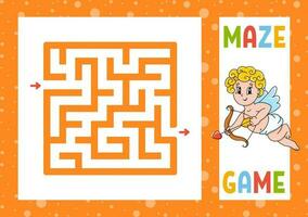 Square maze. Game for kids. Puzzle for children. Happy character. Labyrinth conundrum. Color vector illustration. Find the right path. Isolated vector illustration. cartoon style.