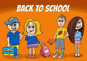 cartoon children characters with back to school caption vector