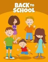 cartoon funny children with back to school caption vector