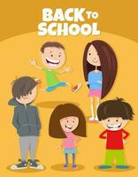 cartoon happy children with back to school caption vector