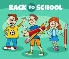 cartoon children characters with back to school caption vector