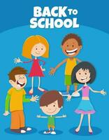 cartoon funny children with back to school caption vector