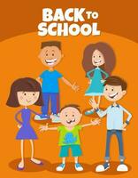 cartoon happy children with back to school caption vector